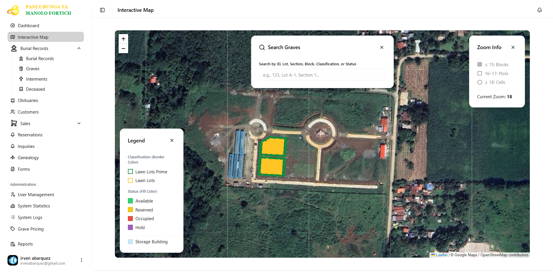 ARGOMsqrd Cemetery Management System Interface